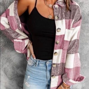 Pink Button Plaid Shacket